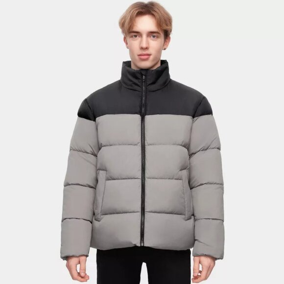 Rokka&Rolla Men's Solid Puffer Coat Stand Up Collar Jacket